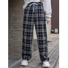 image:imageFloerns Womens Plaid Print Elastic Waist Sleepwear Pajama Bottom PantsBlack White Tartan
