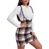 image:imageFloerns Womens Plaid Suspender Skirt Tie Shoulder Split Hem Overall Bodycon Mini DressA Black and Red