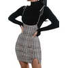 image:imageFloerns Womens Plaid Suspender Skirt Tie Shoulder Split Hem Overall Bodycon Mini DressBlack Multi