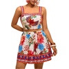 image:imageFloerns Womens Plus Size 2 Piece Summer Vacation Boho Outfit Tropical Camisole Top with Mini Skirt SetBeige Red Multi