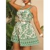 image:imageFloerns Womens Plus Size 2 Piece Summer Vacation Boho Outfit Tropical Camisole Top with Mini Skirt SetGreen Multi