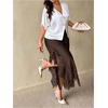 image:imageFloerns Womens Plus Size Elegant Stain Lace Skirt Going Out Long SkirtsBrown
