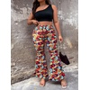image:imageFloerns Womens Plus Size Flare Leg Palazzo Party Club Bell Bottom PantsRed Flower