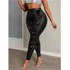 image:imageFloerns Womens Plus Size Floral Lace Leggings Pants Leather Stretchy Long PantsBlack