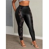 image:imageFloerns Womens Plus Size Floral Lace Leggings Pants Leather Stretchy Long PantsBlack