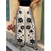 image:imageFloerns Womens Plus Size Floral Wide Leg Palazzo Pants Elastic High Waist TrousersBlack and White
