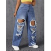 image:imageFloerns Womens Plus Size High Waist Distressed Jeans Straight Leg Casual Loose Denim PantsMedium Wash