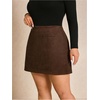image:imageFloerns Womens Plus Size High Waisted Mini Skirt Business Casual Work Skirts with ShortsCoffee Brown