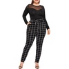 image:imageFloerns Womens Plus Size Plaid Pants Stretchy Elastic Waist Skinny LeggingA Black Plaid