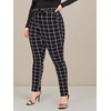 image:imageFloerns Womens Plus Size Plaid Pants Stretchy Elastic Waist Skinny LeggingA Black Plaid