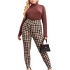 image:imageFloerns Womens Plus Size Plaid Pants Stretchy Elastic Waist Skinny LeggingA Brown Multi
