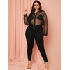 image:imageFloerns Womens Plus Size Plaid Pants Stretchy Elastic Waist Skinny LeggingBlack Solid