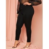 image:imageFloerns Womens Plus Size Plaid Pants Stretchy Elastic Waist Skinny LeggingBlack Solid