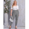 image:imageFloerns Womens Plus Size Plaid Pants Stretchy Elastic Waist Skinny LeggingBlack White