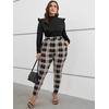 image:imageFloerns Womens Plus Size Plaid Pants Stretchy Elastic Waist Skinny LeggingBrown Black Multi
