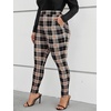 image:imageFloerns Womens Plus Size Plaid Pants Stretchy Elastic Waist Skinny LeggingBrown Black Multi