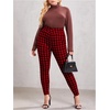 image:imageFloerns Womens Plus Size Plaid Pants Stretchy Elastic Waist Skinny LeggingRed Plaid
