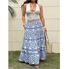 image:imageFloerns Womens Plus Size Plants Maxi Skirt Elastic Waist Tiered Ruffle Vacation Outfit A Line SkirtsBlue