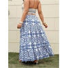 image:imageFloerns Womens Plus Size Plants Maxi Skirt Elastic Waist Tiered Ruffle Vacation Outfit A Line SkirtsBlue