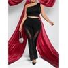 image:imageFloerns Womens Plus Size Rhinestone Bell Bottom Pants Glitter Contrast Mesh TrousersB Black