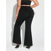 image:imageFloerns Womens Plus Size Rhinestone Bell Bottom Pants Glitter Contrast Mesh TrousersB Black