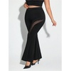 image:imageFloerns Womens Plus Size Rhinestone Bell Bottom Pants Glitter Contrast Mesh TrousersB Black