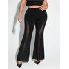 image:imageFloerns Womens Plus Size Rhinestone Bell Bottom Pants Glitter Contrast Mesh TrousersB Black