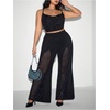 image:imageFloerns Womens Plus Size Rhinestone Bell Bottom Pants Glitter Contrast Mesh TrousersBlack