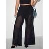 image:imageFloerns Womens Plus Size Rhinestone Bell Bottom Pants Glitter Contrast Mesh TrousersBlack
