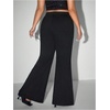 image:imageFloerns Womens Plus Size Rhinestone Bell Bottom Pants Glitter Contrast Mesh TrousersBlack