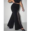 image:imageFloerns Womens Plus Size Rhinestone Bell Bottom Pants Glitter Contrast Mesh TrousersBlack