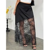 image:imageFloerns Womens Plus Size Satin Lace Patchwork High Waisted Long SkirtBlack