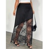 image:imageFloerns Womens Plus Size Satin Lace Patchwork High Waisted Long SkirtBlack