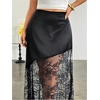 image:imageFloerns Womens Plus Size Satin Lace Patchwork High Waisted Long SkirtBlack
