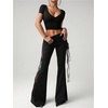 image:imageFloerns Womens Plus Size Sheer Lace Flare Pants Ruched High Waisted Bell Bottom Rave Pants ClubwearBlack