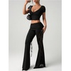 image:imageFloerns Womens Plus Size Sheer Lace Flare Pants Ruched High Waisted Bell Bottom Rave Pants ClubwearBlack