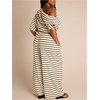 image:imageFloerns Womens Plus Size Striped Drawstring Elastic Waist Baggy PantsCream