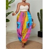 image:imageFloerns Womens Plus Size Striped Graphic Harem Pants High Waisted Wide Leg Casual Loose Beach PantsPink Multi
