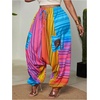 image:imageFloerns Womens Plus Size Striped Graphic Harem Pants High Waisted Wide Leg Casual Loose Beach PantsPink Multi