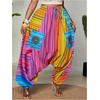 image:imageFloerns Womens Plus Size Striped Graphic Harem Pants High Waisted Wide Leg Casual Loose Beach PantsPink Multi