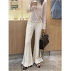 image:imageFloerns Womens Polka Dots Flare High Waisted Ruffle Hem Bell Bottom PantsWhite