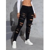 image:imageFloerns Womens Ripped Distressed High Waist Jeans Stretch Denim PantsBlack