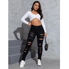 image:imageFloerns Womens Ripped Distressed High Waist Jeans Stretch Denim PantsBlack