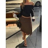 image:imageFloerns Womens Satin Lace Skirt Low Rise Asymmetrical Going Out SkirtsBrown