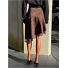 image:imageFloerns Womens Satin Lace Skirt Low Rise Asymmetrical Going Out SkirtsBrown