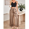 image:imageFloerns Womens Satin Straight Leg Pants Elastic Waist Loungewear Party TrousersCoffee Brown