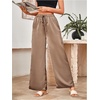 image:imageFloerns Womens Satin Straight Leg Pants Elastic Waist Loungewear Party TrousersCoffee Brown