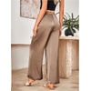 image:imageFloerns Womens Satin Straight Leg Pants Elastic Waist Loungewear Party TrousersCoffee Brown