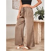 image:imageFloerns Womens Satin Straight Leg Pants Elastic Waist Loungewear Party TrousersCoffee Brown
