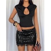 image:imageFloerns Womens Sequin Skirt Low Rise Sparkly Lace Trim Pencil Night Out Party Mini SkirtBlack